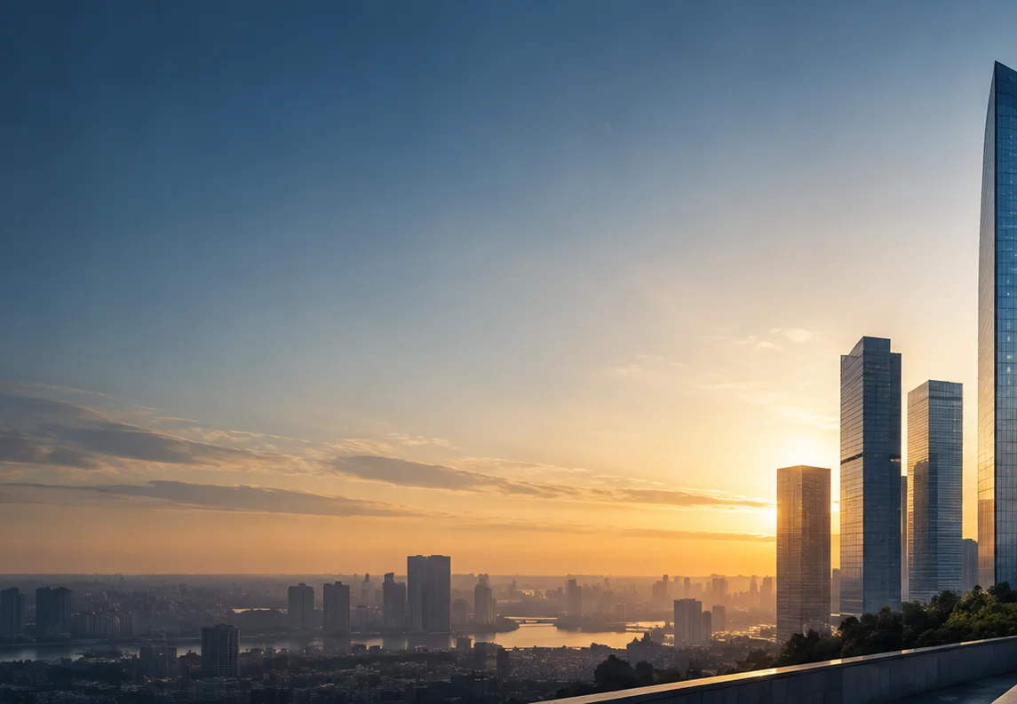 City skyline at sunset