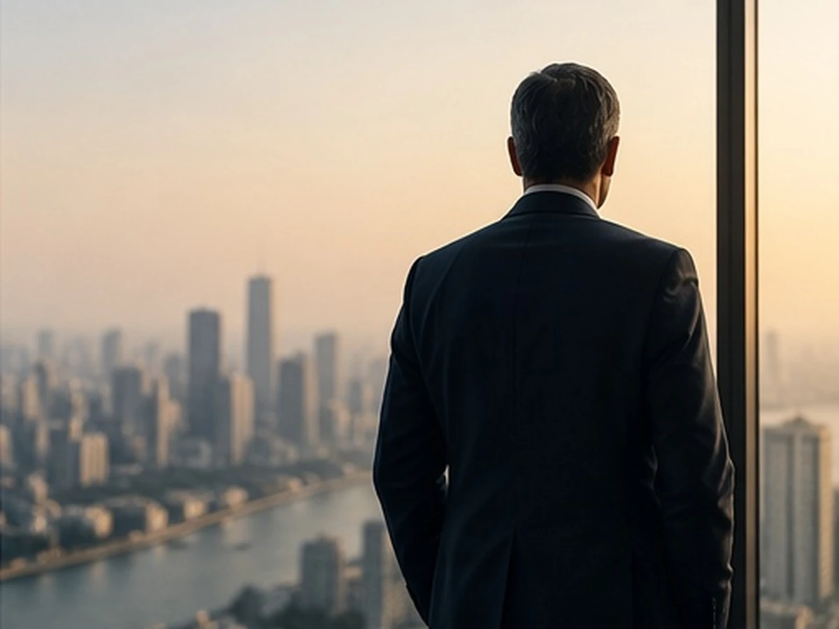 Leader looking across a city skyline